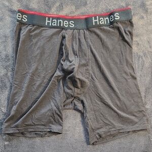 Hanes Black Boxer Briefs Stretchy Cotton Longer Leg